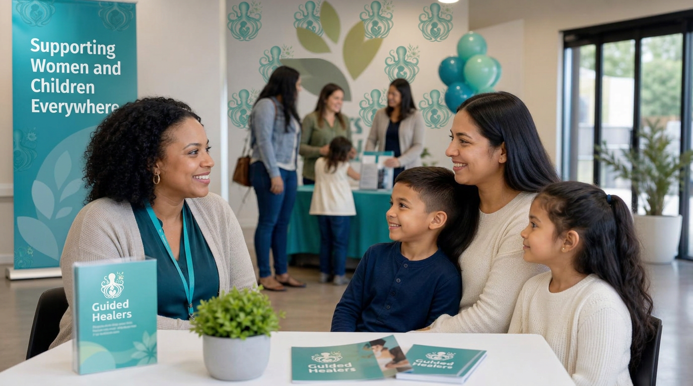 A family meeting an independent provider at an interactive Guided Healers community event